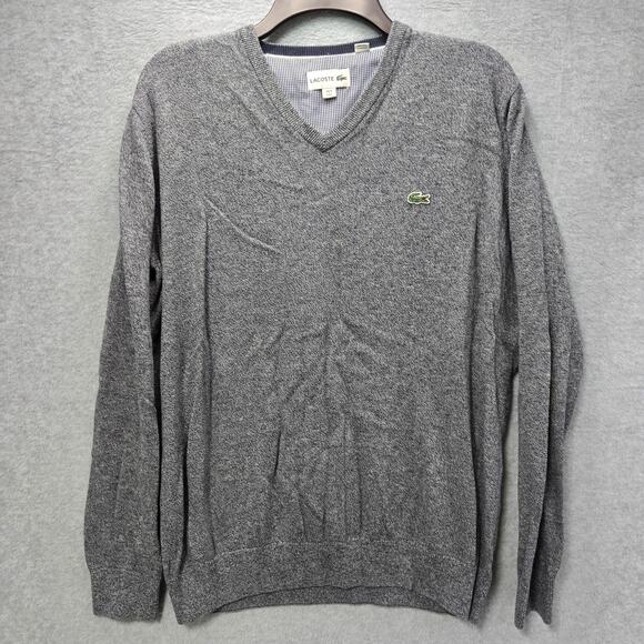 Lacoste Men's V Neck Grey Cotton Sweater Size Large - Picture 1 of 5